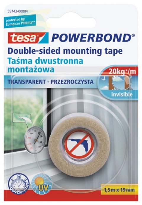 Taśma Montażowa Powerbond Przezroczysta 1,5m:19mm