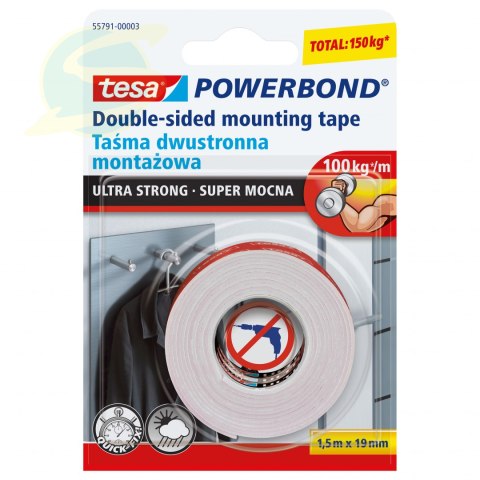 Taśma Montażowa Powerbond Wew.Zew.1,5m:19mm (S.Moc.Do 10kg Na 10cm)