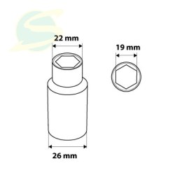 Nasadka sześciokątna 3/8 długa, 19 mm