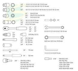 Klucze nasadowe 1/4 3/8 1/2 zest 156szt. CrV