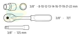Klucze nasadowe 3/8, zestaw 12 szt.