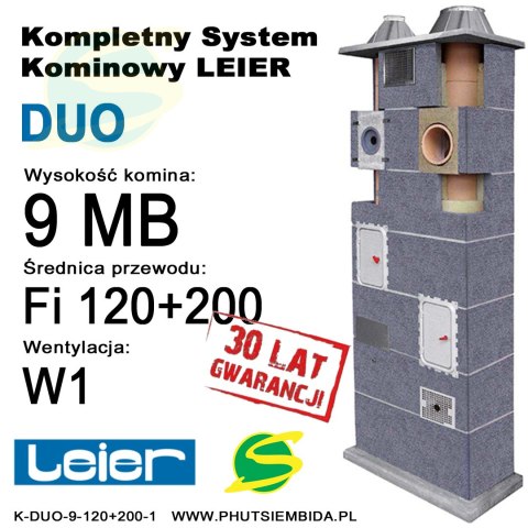 KOMIN DUO LEIER 1 WENTYLACJA 9MB FI120 + FI200