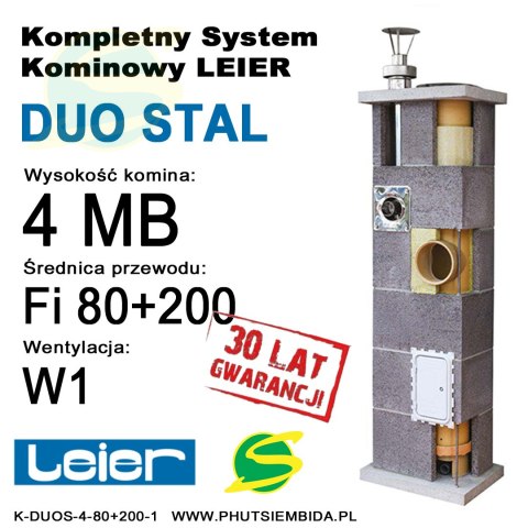 KOMIN DUO STAL LEIER 1 WENTYLACJA 4MB FI80 + FI200