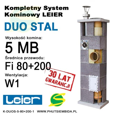 KOMIN DUO STAL LEIER 1 WENTYLACJA 5MB FI80 + FI200