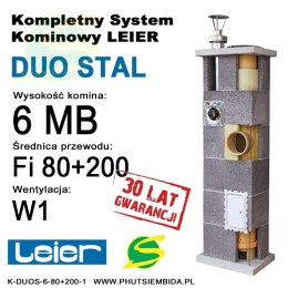 KOMIN DUO STAL LEIER 1 WENTYLACJA 6MB FI80 + FI200