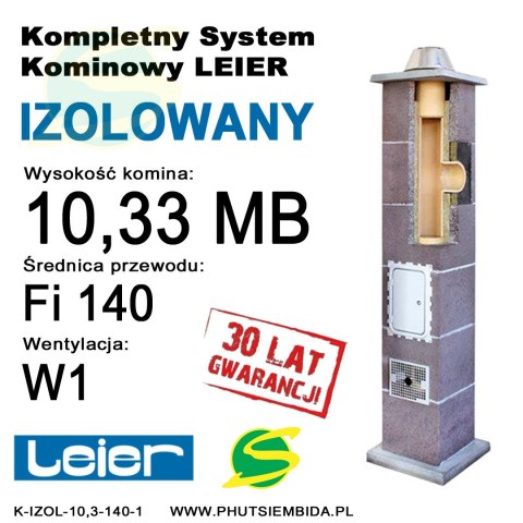 KOMIN IZOLOWANY LEIER 10,33MB FI140 1 WENTYLACJA