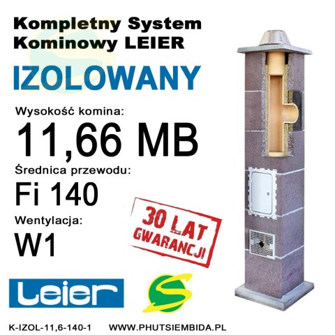 KOMIN IZOLOWANY LEIER 11,66MB FI140 1 WENTYLACJA