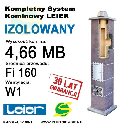 KOMIN IZOLOWANY LEIER 4,66MB FI160 1 WENTYLACJA