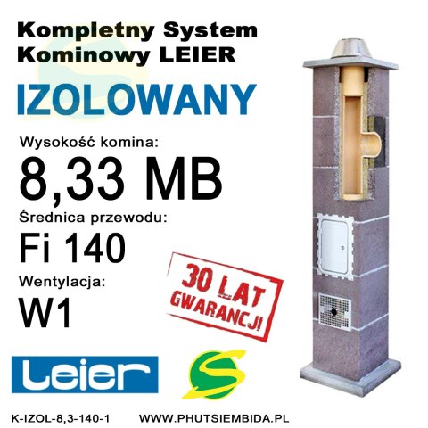 KOMIN IZOLOWANY LEIER 8,33MB FI140 1 WENTYLACJA