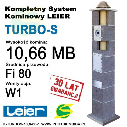 KOMIN TURBO-S LEIER 10,66MB FI80 1 WENTYLACJA