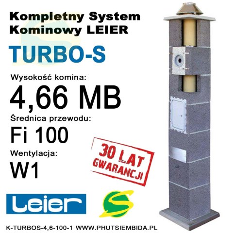 KOMIN TURBO-S LEIER 4,66MB FI100 1 WENTYLACJA