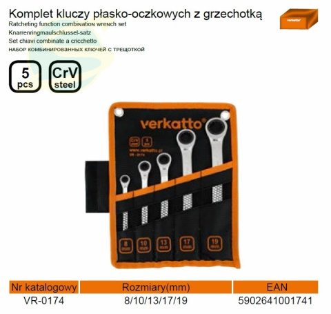 Komplet kluczy płasko-oczk z grzech 5szt VR-0174